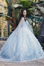 3D Butterfly Strapless Cape Ball Gown by Juliet JT1449J