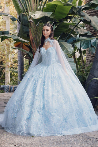 3D Schmetterling trägerloses Cape Ballkleid von Juliet JT1449J