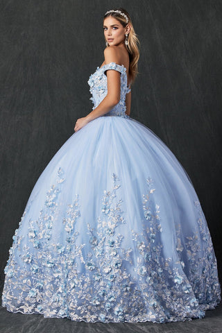 Schulterfreies Ballkleid mit 3D-Blumenmuster von Juliet 1434