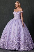 Schulterfreies Ballkleid mit 3D-Blumenmuster von Juliet 1434