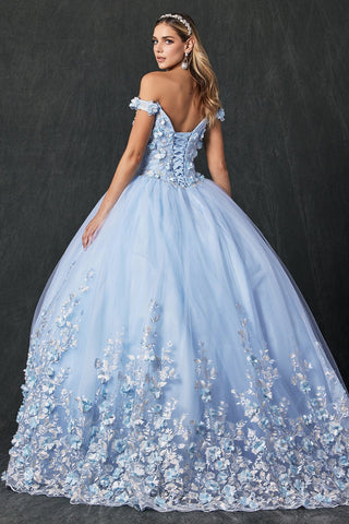 Schulterfreies Ballkleid mit 3D-Blumenmuster von Juliet 1434