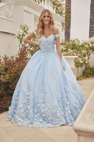 Schulterfreies Ballkleid mit 3D-Blumenmuster von Juliet 1434