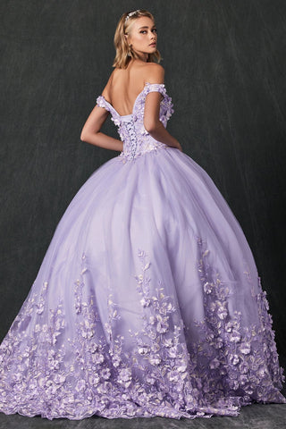 Schulterfreies Ballkleid mit 3D-Blumenmuster von Juliet 1434