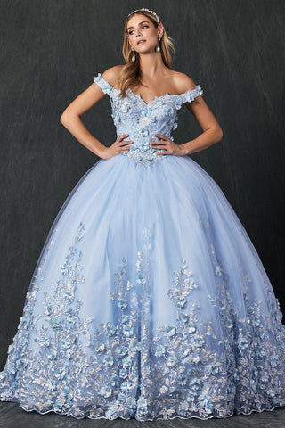 Schulterfreies Ballkleid mit 3D-Blumenmuster von Juliet 1434