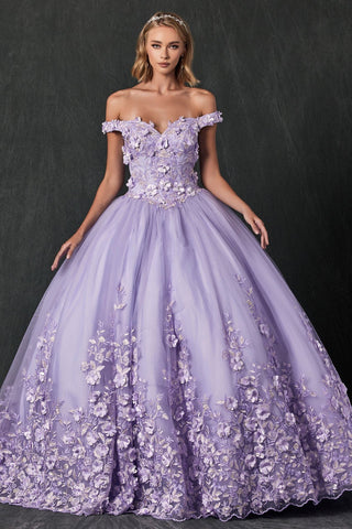 Schulterfreies Ballkleid mit 3D-Blumenmuster von Juliet 1434