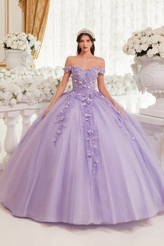 Schulterfreies Ballkleid mit 3D-Blumenapplikation von Ladivine 15717