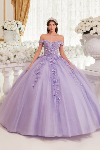 Schulterfreies Ballkleid mit 3D-Blumenapplikation von Ladivine 15717