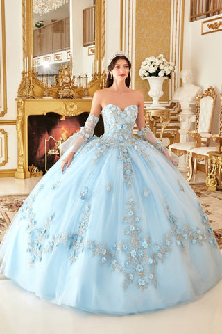 Trägerloses Ballkleid mit 3D-Blumenapplikation von Ladivine 15714