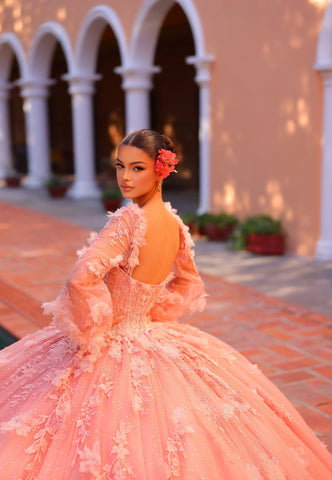 Quinceanera-Kleid mit Glockenärmeln und 3D-Blumenmuster von Amarra 54290