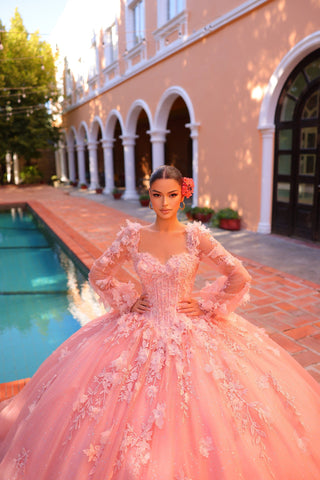 Quinceanera-Kleid mit Glockenärmeln und 3D-Blumenmuster von Amarra 54290