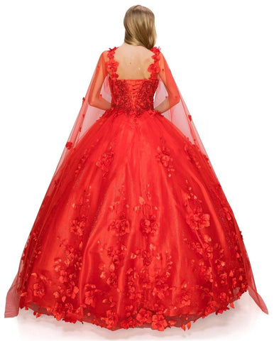 Ballkleid mit 3D-Blumenumhang von Cinderella Couture 8030J