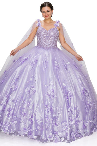 Ballkleid mit 3D-Blumenumhang von Cinderella Couture 8030J