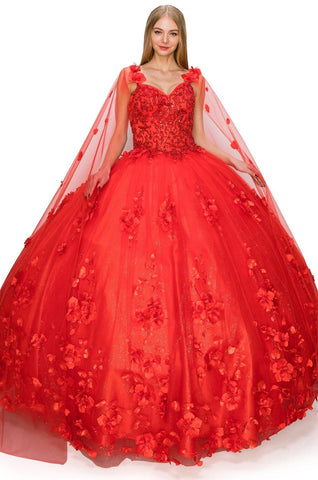 Ballkleid mit 3D-Blumenumhang von Cinderella Couture 8030J