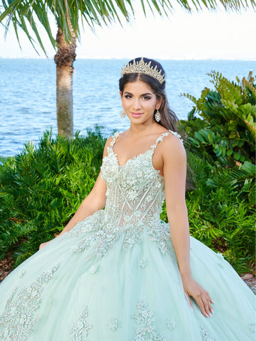 Quinceanera-Kleid mit 3D-Blumen-Cape von Fiesta Gowns 56498
