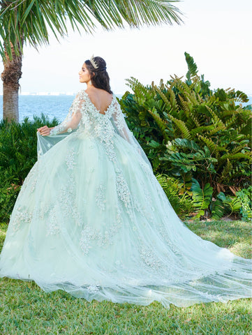 Quinceanera-Kleid mit 3D-Blumen-Cape von Fiesta Gowns 56498