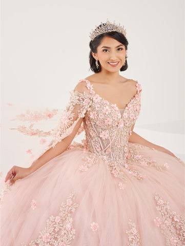 Quinceanera-Kleid mit 3D-Blumen-Cape von Fiesta Gowns 56498