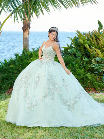 Quinceanera-Kleid mit 3D-Blumen-Cape von Fiesta Gowns 56498