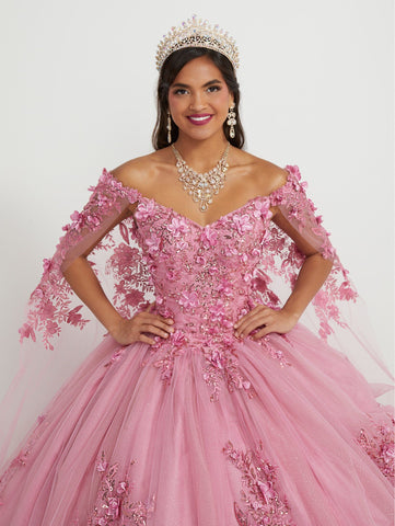 Quinceanera-Kleid mit 3D-Blumen-Cape von House of Wu 26052
