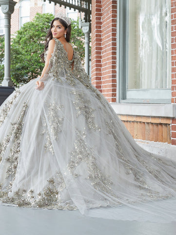 Quinceanera-Kleid mit 3D-Blumen-Cape von House of Wu 26052