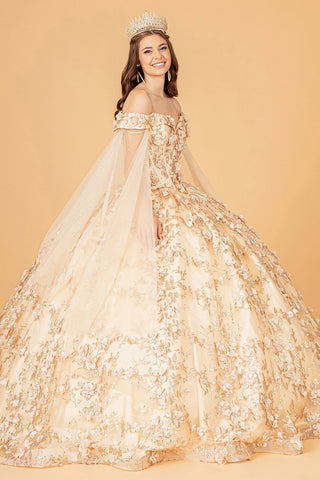 Ballkleid mit 3D-Blumen und Cape-Ärmeln von Elizabeth K GL1970
