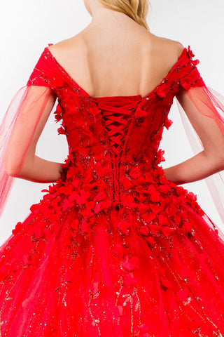 Ballkleid mit 3D-Blumen und Cape-Ärmeln von Elizabeth K GL1974