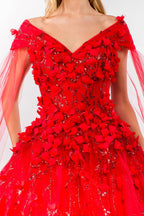 3D Floral Cape Sleeve Ball Gown by Elizabeth K GL1974