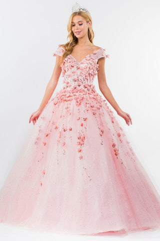 Ballkleid mit 3D-Blumen und Cape-Ärmeln von Elizabeth K GL1974