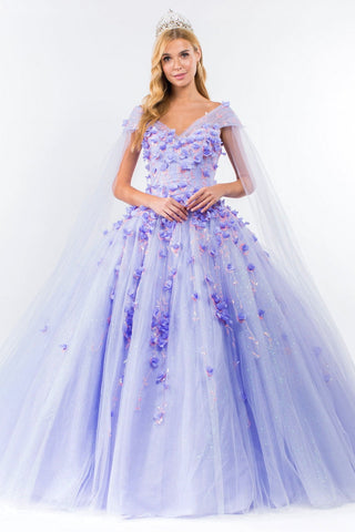 Ballkleid mit 3D-Blumen und Cape-Ärmeln von Elizabeth K GL1974