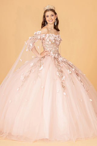 Ballkleid mit 3D-Blumen und Cape-Ärmeln von Elizabeth K GL3075