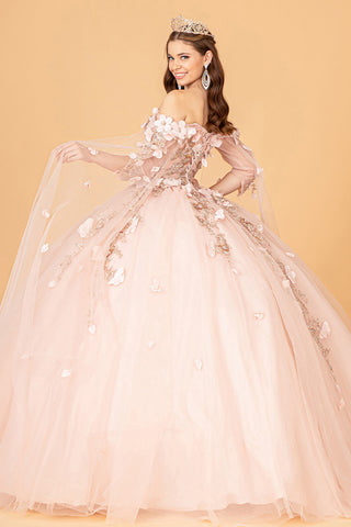 Ballkleid mit 3D-Blumen und Cape-Ärmeln von Elizabeth K GL3075