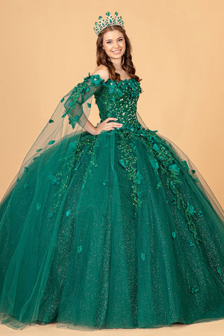 Ballkleid mit 3D-Blumen und Cape-Ärmeln von Elizabeth K GL3075