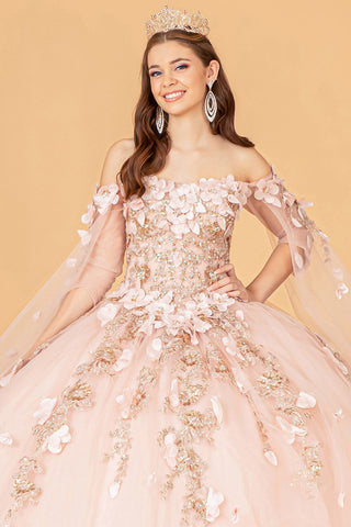 Ballkleid mit 3D-Blumen und Cape-Ärmeln von Elizabeth K GL3075