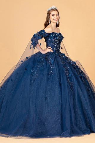 Ballkleid mit 3D-Blumen und Cape-Ärmeln von Elizabeth K GL3075