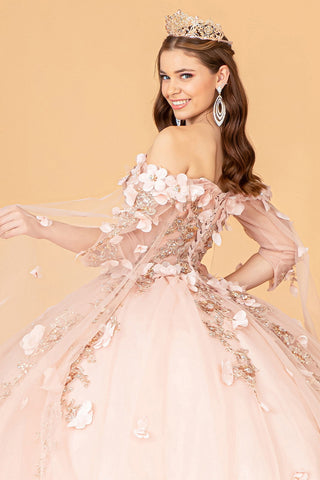 Ballkleid mit 3D-Blumen und Cape-Ärmeln von Elizabeth K GL3075