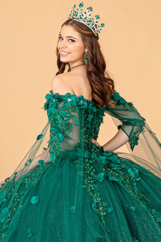 Ballkleid mit 3D-Blumen und Cape-Ärmeln von Elizabeth K GL3075