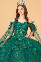 Ballkleid mit 3D-Blumen und Cape-Ärmeln von Elizabeth K GL3075