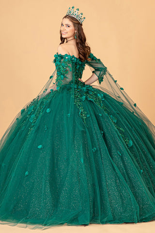 Ballkleid mit 3D-Blumen und Cape-Ärmeln von Elizabeth K GL3075