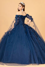 Ballkleid mit 3D-Blumen und Cape-Ärmeln von Elizabeth K GL3075