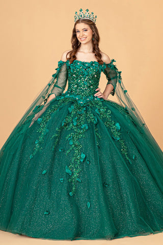 Ballkleid mit 3D-Blumen und Cape-Ärmeln von Elizabeth K GL3075