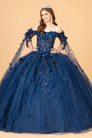 Ballkleid mit 3D-Blumen und Cape-Ärmeln von Elizabeth K GL3075