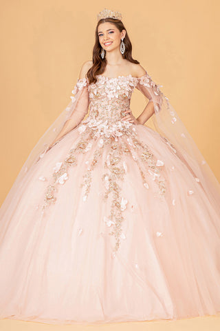 Ballkleid mit 3D-Blumen und Cape-Ärmeln von Elizabeth K GL3075