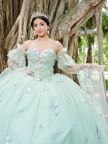 Quinceanera-Kleid mit 3D-Blumen und Cape-Ärmeln von Fiesta Gowns 56500