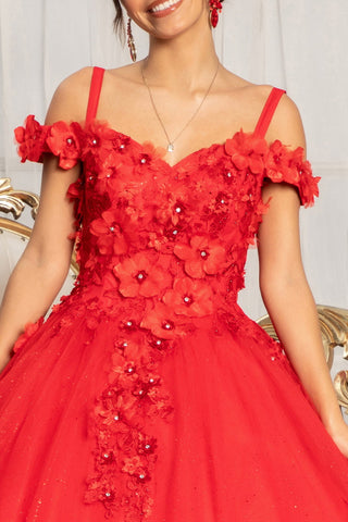 Ballkleid mit 3D-Blumenmuster und kalten Schultern von Elizabeth K GL1988