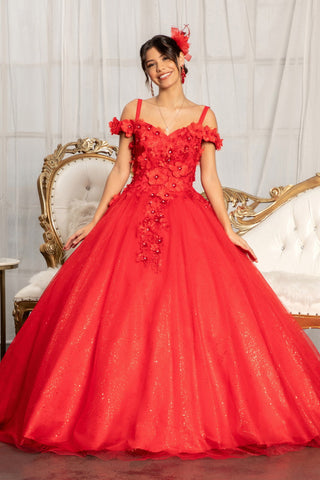 Ballkleid mit 3D-Blumenmuster und kalten Schultern von Elizabeth K GL1988