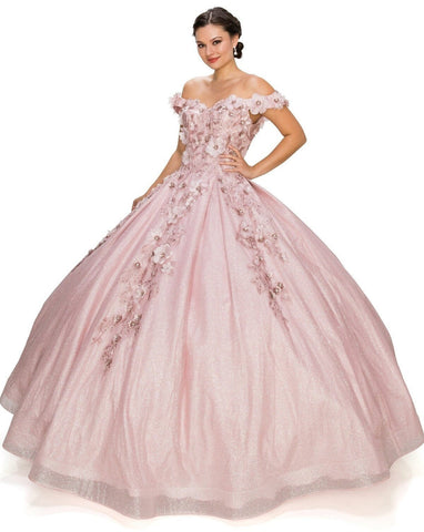 Ballkleid mit 3D-Blumenglitzer von Cinderella Couture 8020J