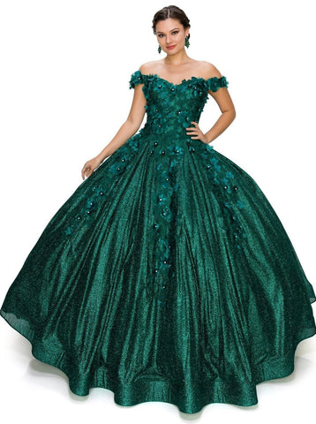 Ballkleid mit 3D-Blumenglitzer von Cinderella Couture 8020J