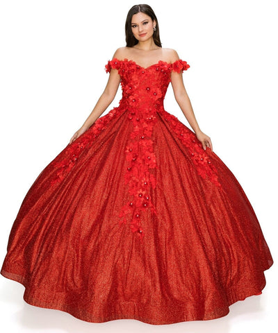 Ballkleid mit 3D-Blumenglitzer von Cinderella Couture 8020J