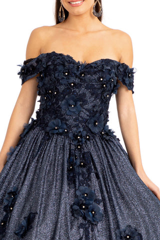 3D-Blumenglitzer-Ballkleid von Elizabeth K GL1971