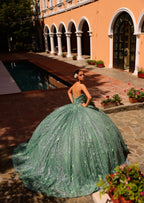 Quinceanera-Kleid mit 3D-Blumen-Glitzer-Cape von Amarra 54248