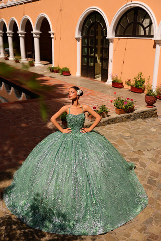 Quinceanera-Kleid mit 3D-Blumen-Glitzer-Cape von Amarra 54248